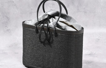 竹籠バッグ（薄墨色麻巾着付き/黒檀色・深型）　和小物さくら（タイ KOMKRIT工房）